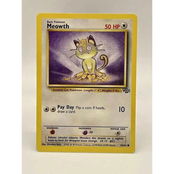 Meowth Jungle Set Non Holo Common 56/64 Pokemon Vintage 1999 WOTC LP - Picture 1 of 6